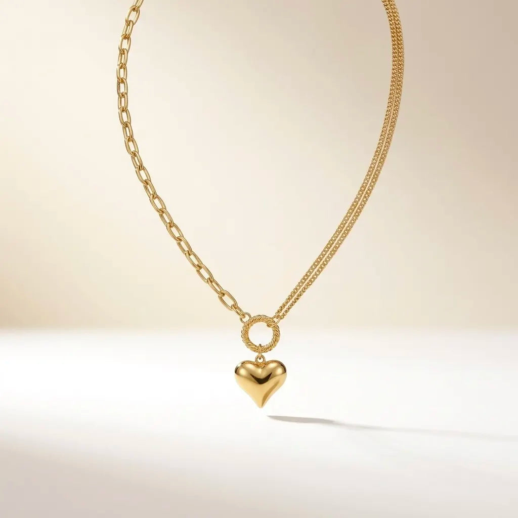 18Kt Gold Plated Heart Pendant Layered Necklace