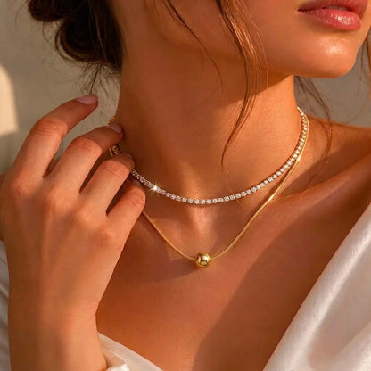 18Kt Gold Plated CZ Tennis & Ball Pendant Necklace