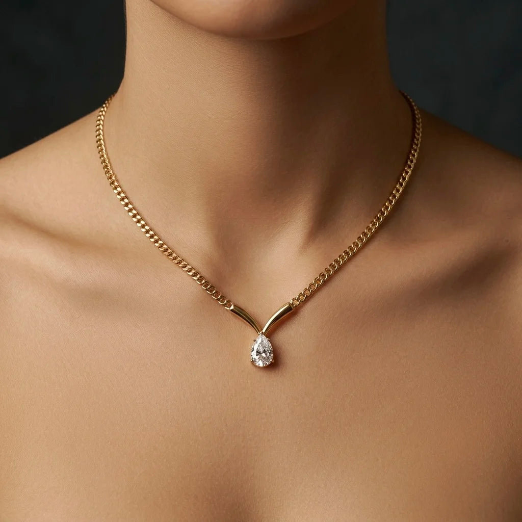 18Kt Gold Plated Teardrop Crystal Pendant Necklace