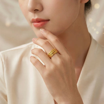 Adjustable, 18Kt Gold Plated Elegant Patterned Adjustable Ring