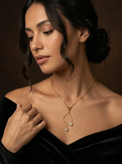 18Kt Gold Plated Crystal Heart Adjustable Y Necklace