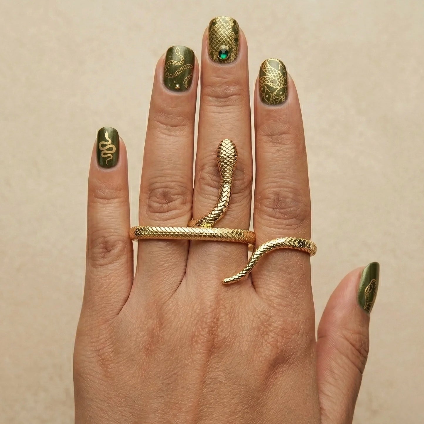 Adjustable, 18Kt Gold Plated three finger snake Wrap Ring stack