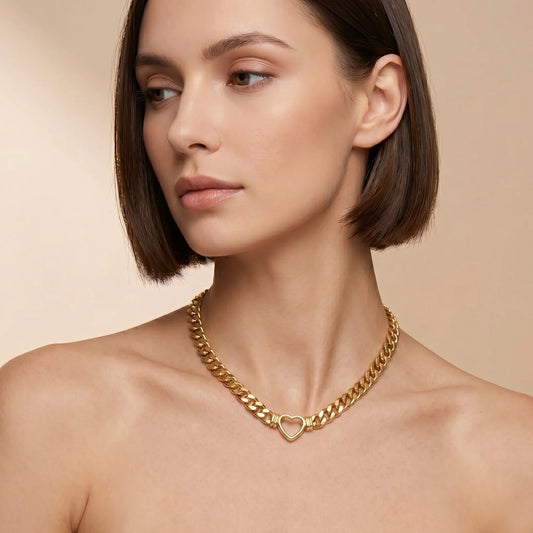 18Kt Gold Plated Cuban Chain Heart Necklace