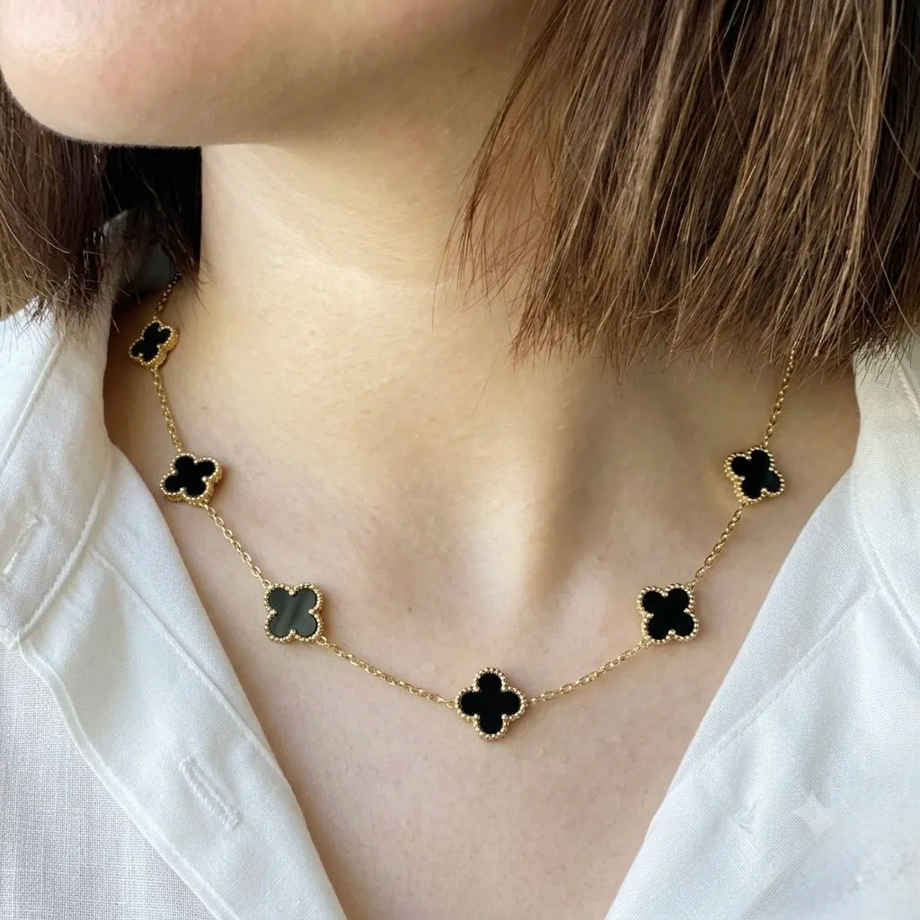 18Kt Gold Plated Black Clover Necklace for Women