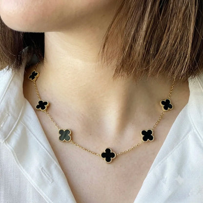 18Kt Gold Plated Black Clover Necklace for Women