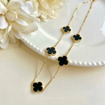 18Kt Gold Plated Black Clover Necklace for Women