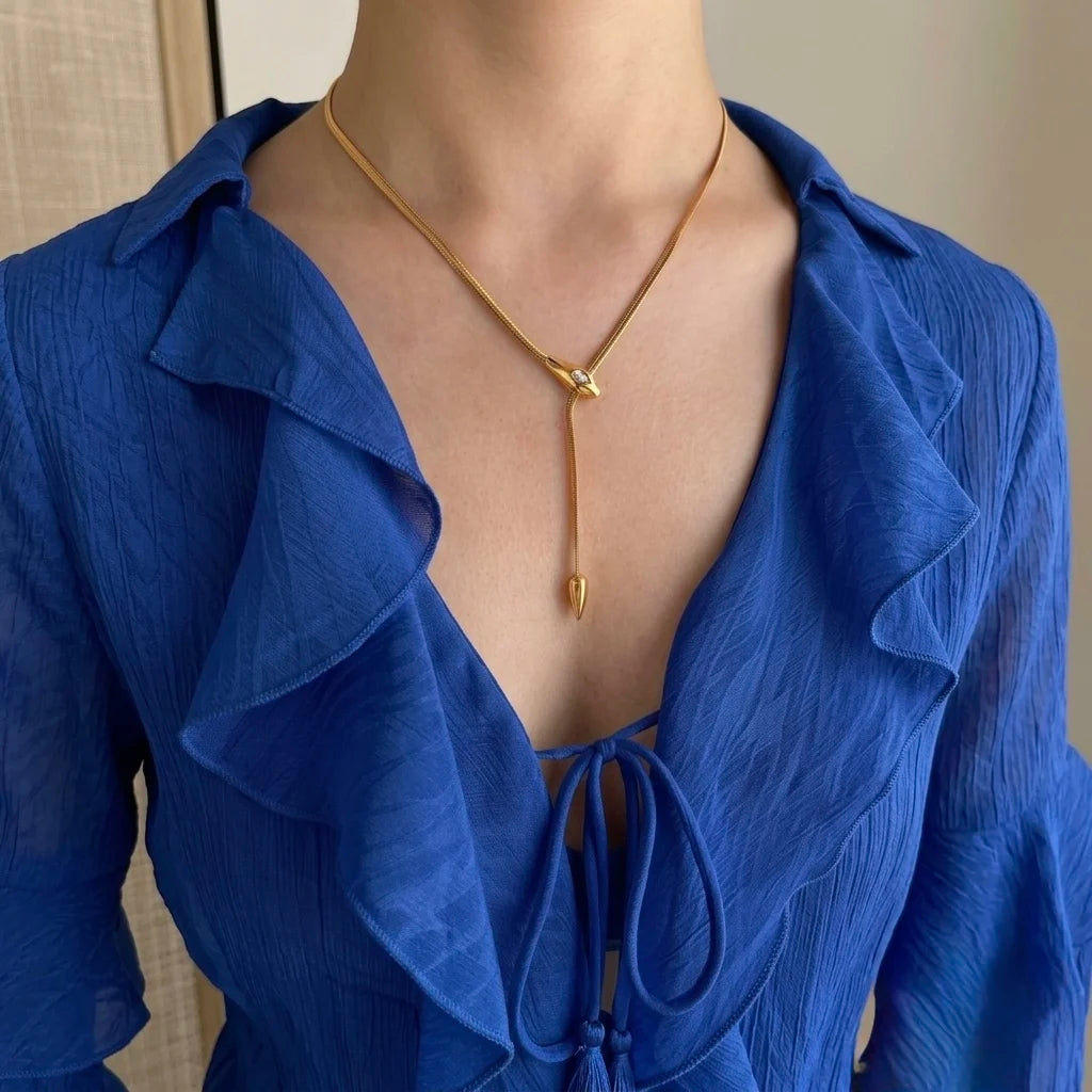 18Kt Gold Plated Snake Chain Y Drop Necklace