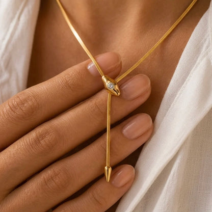 18Kt Gold Plated Snake Chain Y Drop Necklace