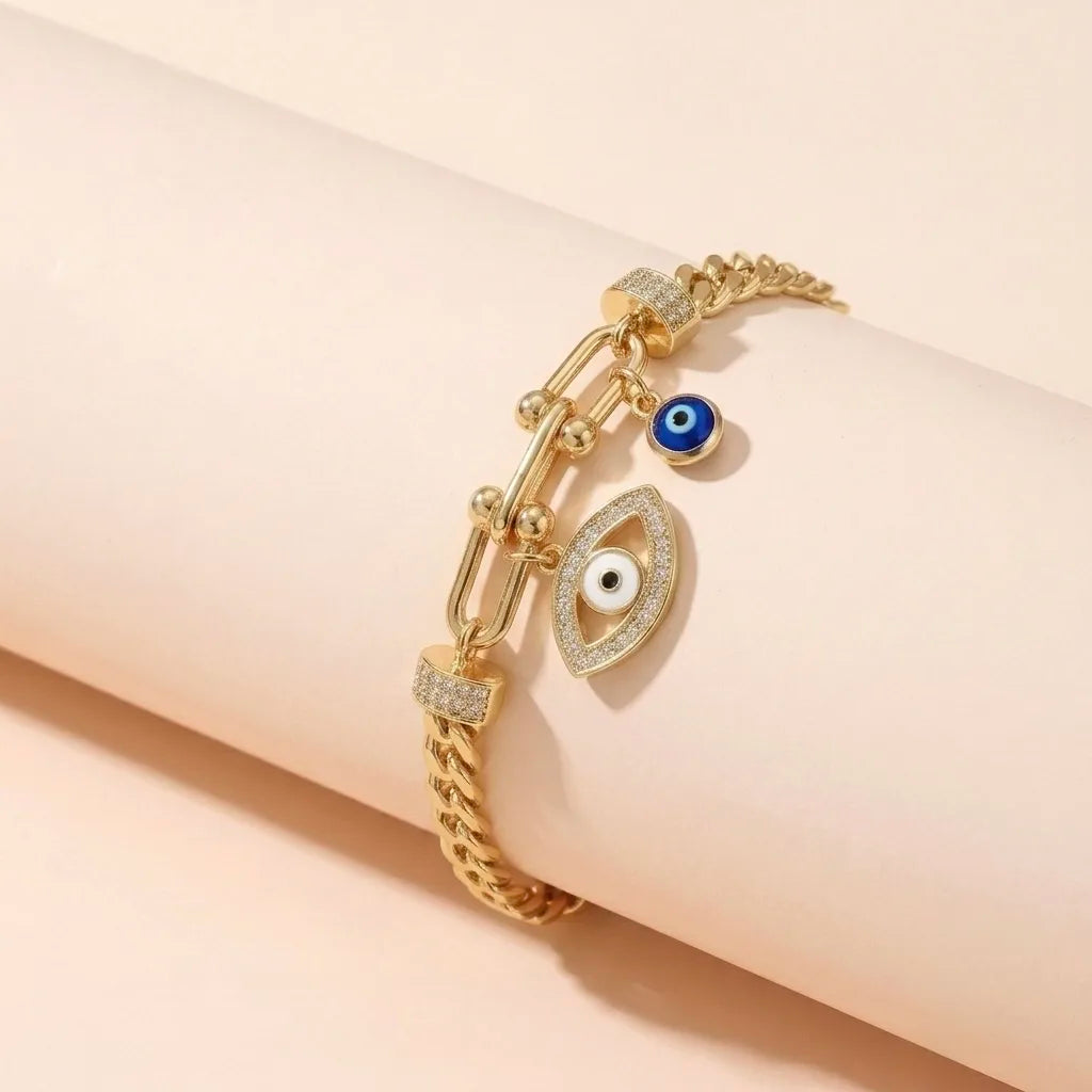 18Kt Gold Plated Evil Eye Link Bracelet
