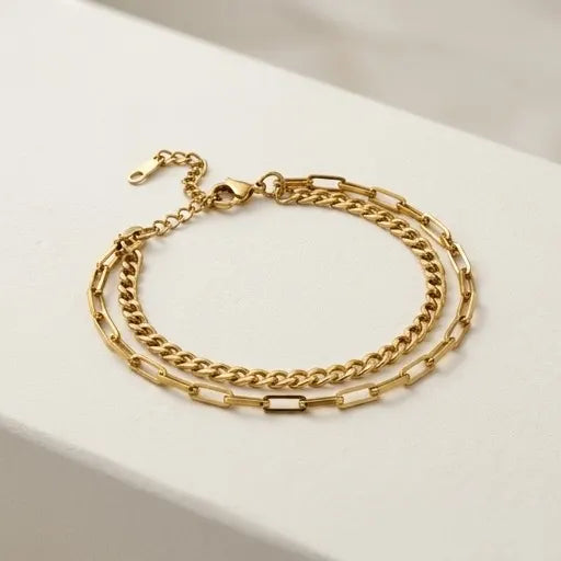 18Kt Gold Plated Dual Chain Link Bracelet