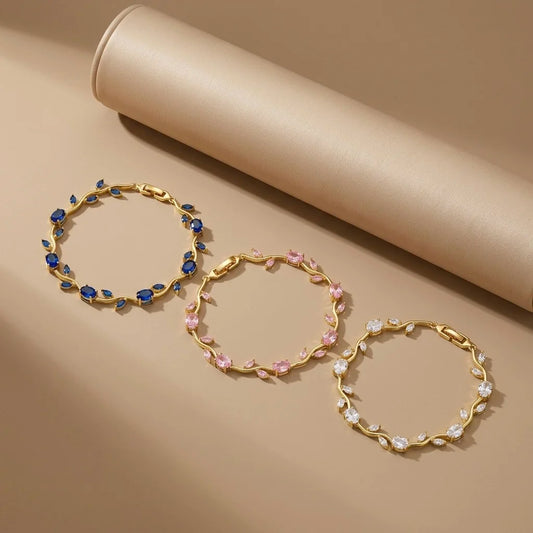 18Kt Gold Plated Blue Pink & White Tulip Bracelet Set