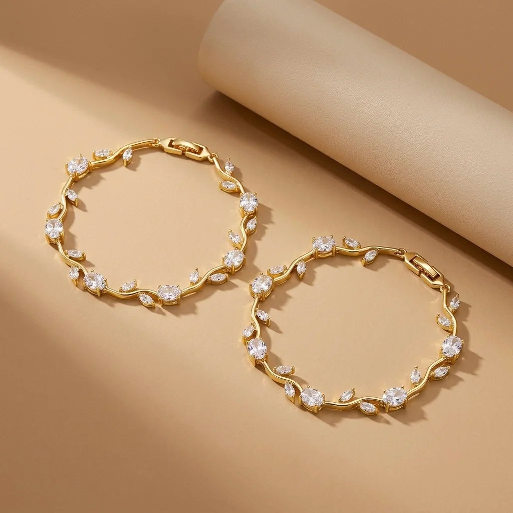 18Kt Gold Plated Clear Crystal Tulip Bracelet Set