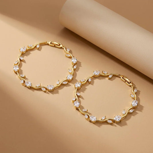 18Kt Gold Plated Clear Crystal Tulip Bracelet Set