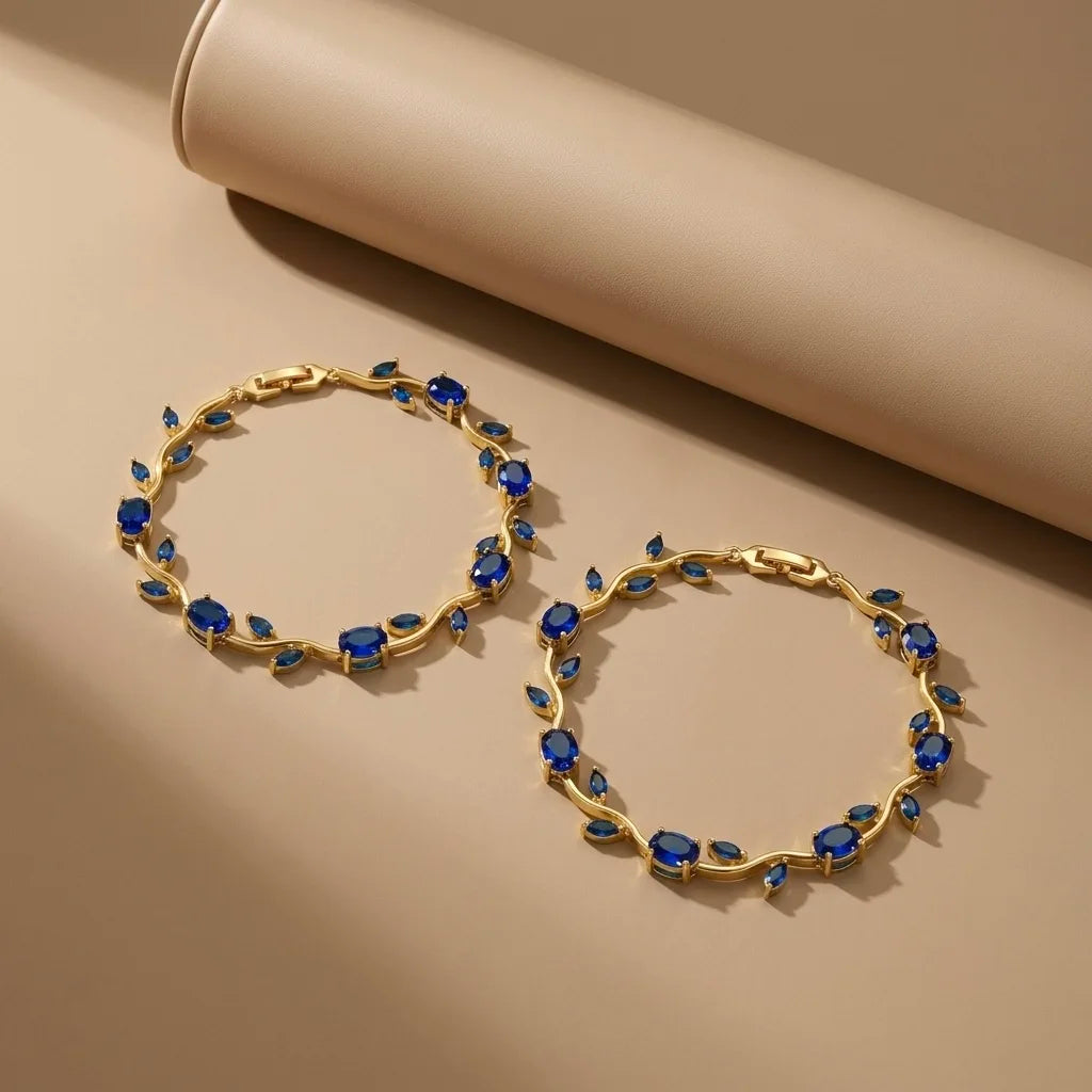 18Kt Gold Plated Blue Crystal Tulip Bracelet Set