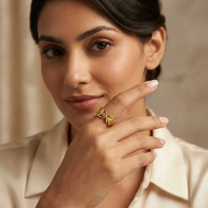 Adjustable,18Kt Gold Plated Leaf Wrap Adjustable Ring