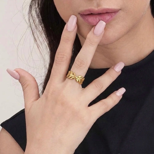 Adjustable,18Kt Gold Plated Leaf Wrap Adjustable Ring