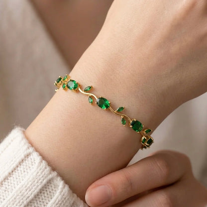18Kt Gold Plated Green Leaf Stone tulip Bracelet