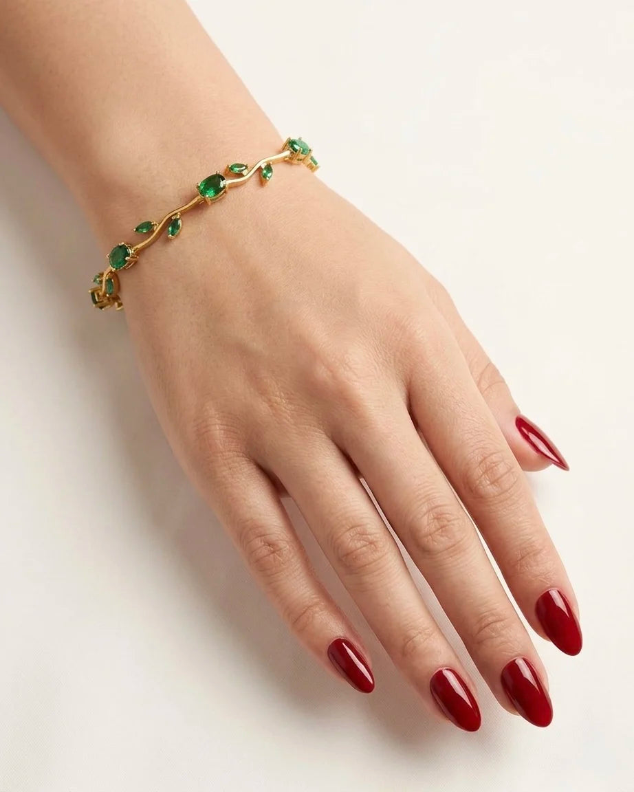 18Kt Gold Plated Green Leaf Stone tulip Bracelet