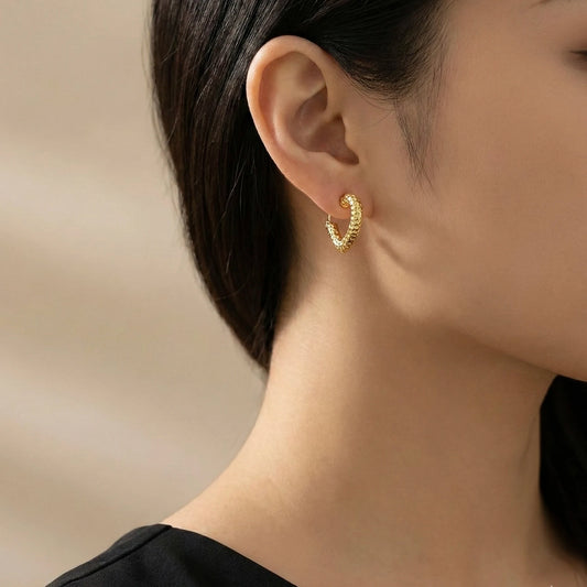 18KT Gold Plated Bold Heart Hoops