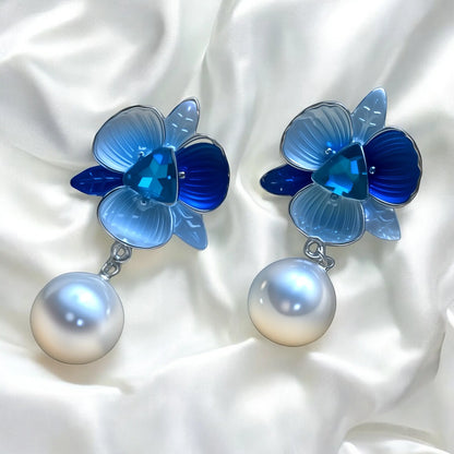 JH Blue Orchid Pearl Drop Earrings