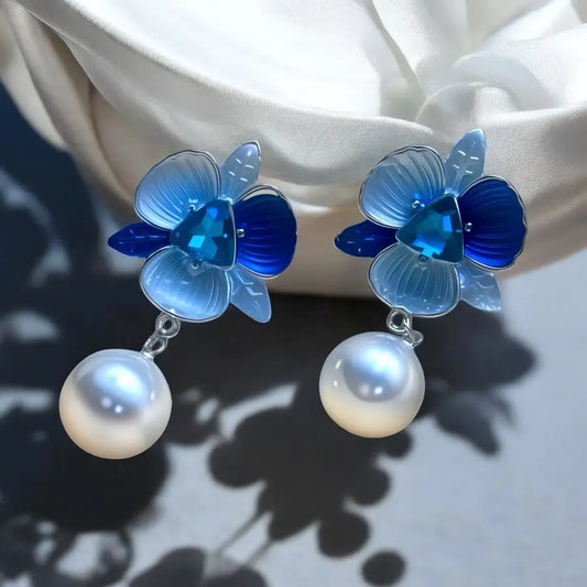 JH Blue Orchid Pearl Drop Earrings