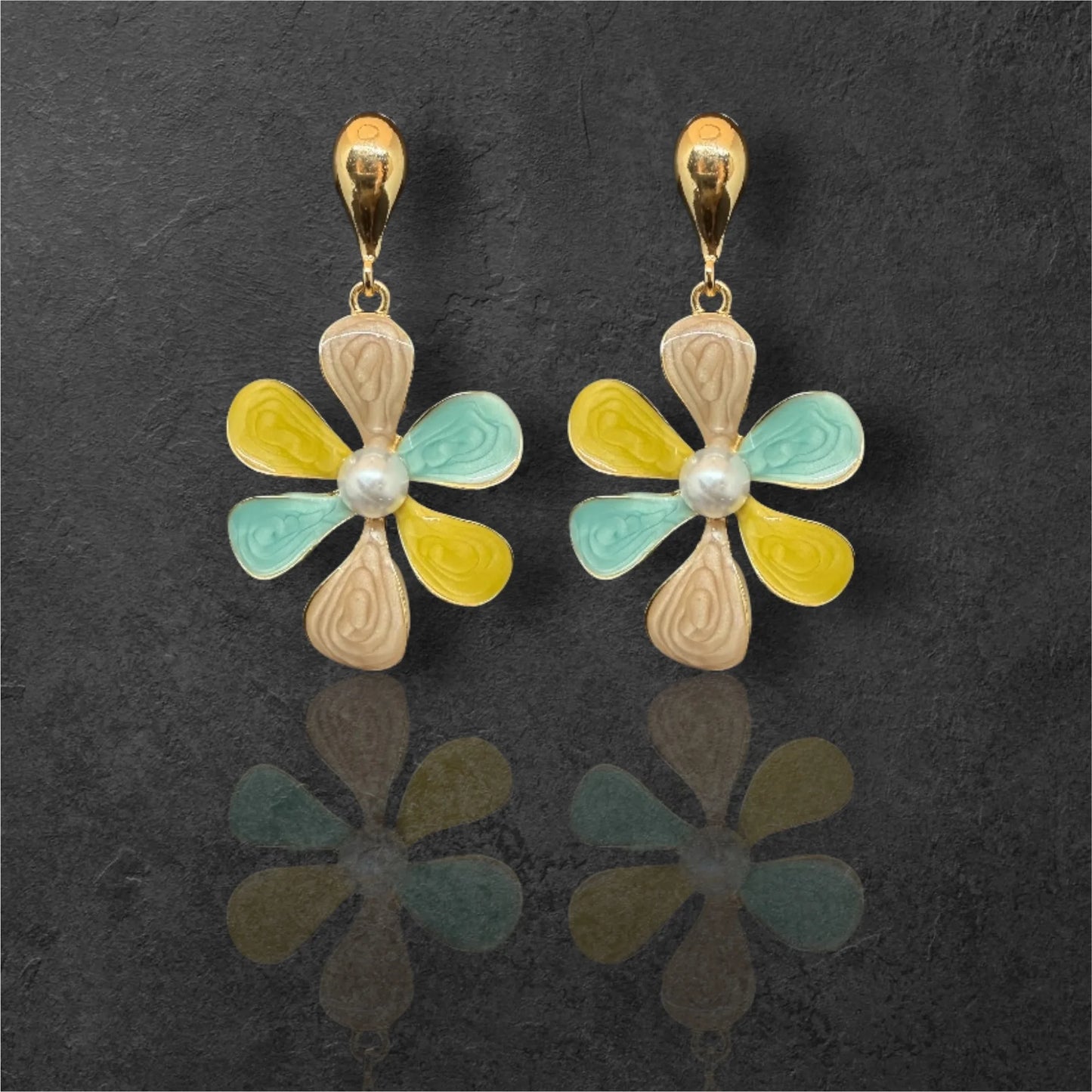 Cute Petal Drop Earrings – Enamel Finish with Pearl Touch