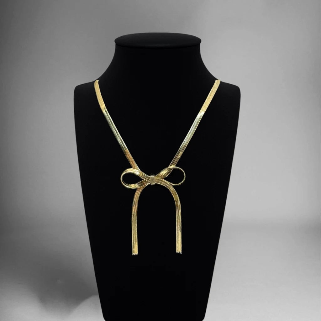 Golden Ribbon Bow Necklace