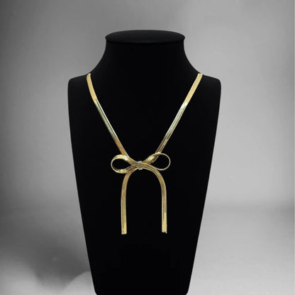 Golden Ribbon Bow Necklace