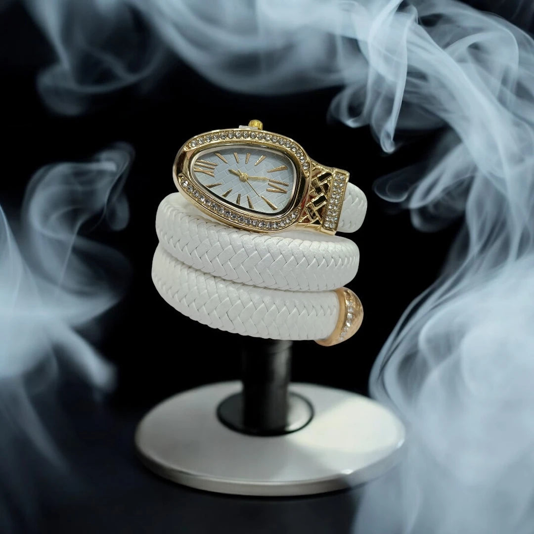 Serpent Luxe Wrap Watch – White & Gold Edition