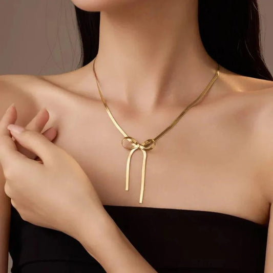 Golden Ribbon Bow Necklace