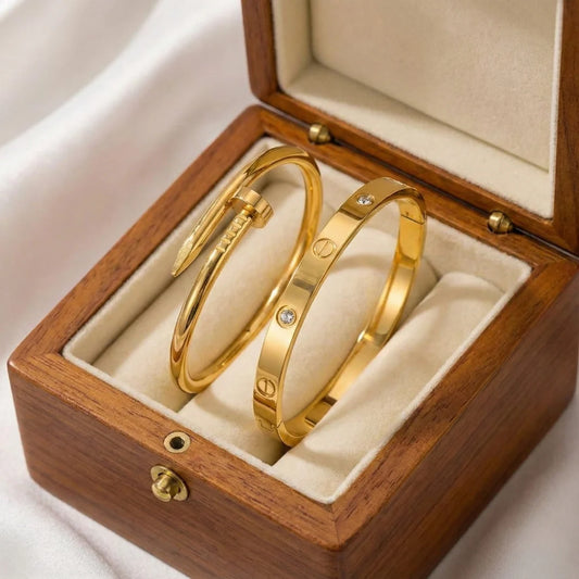 18KT Gold Plated Bold Stack – Nail & Cartier Combo Set