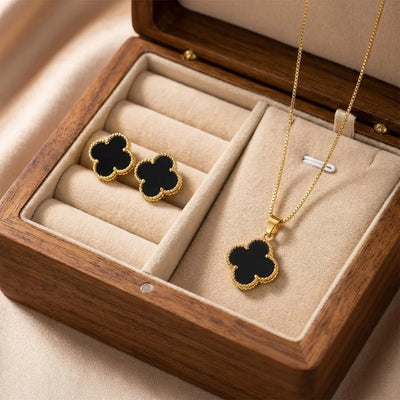18KT Gold Plated Luxe Black Clover Duo Set