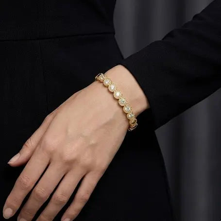18KT Gold Plated Classic Round Tennis Bangle