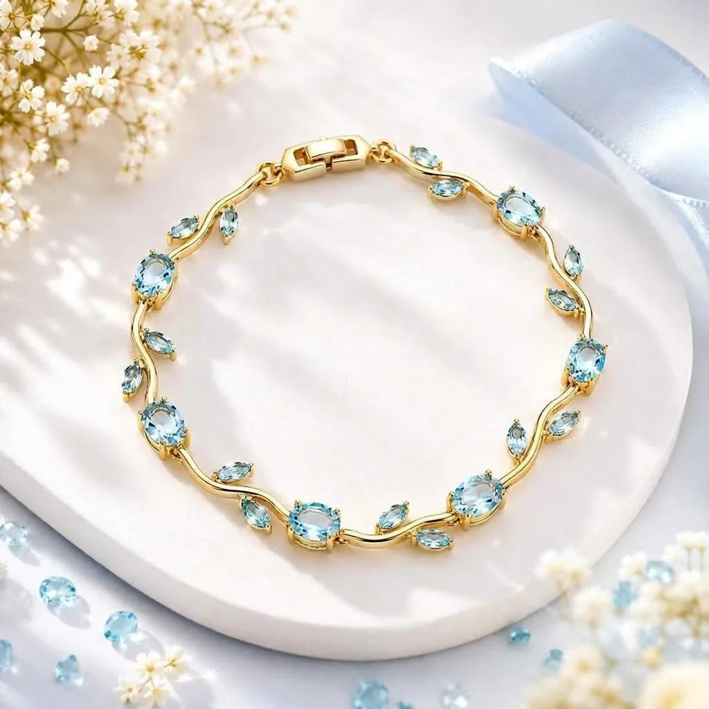 18Kt Gold Plated Aquamarine Crystal Tulip Bracelet