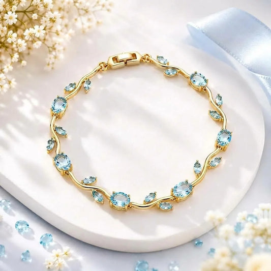 18Kt Gold Plated Aquamarine Crystal Tulip Bracelet