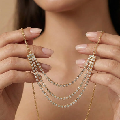18Kt Gold Plated Luxe Triple Layer CZ Necklace