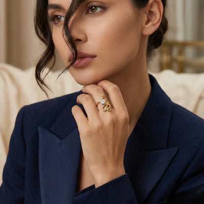 Adjustable, 18Kt Gold Plated Snake Wrap Crystal Ring