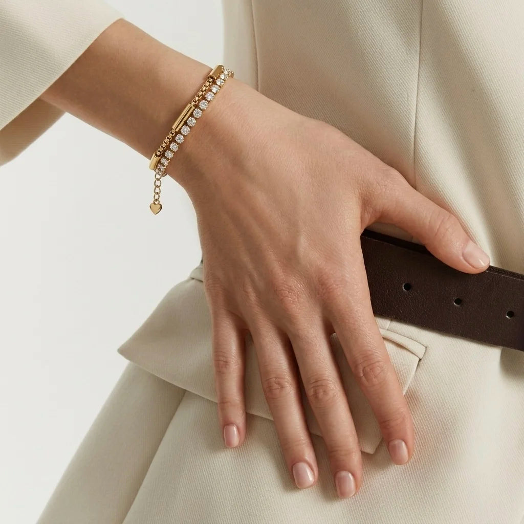 18Kt Gold Plated Double Layer Tennis Bracelet