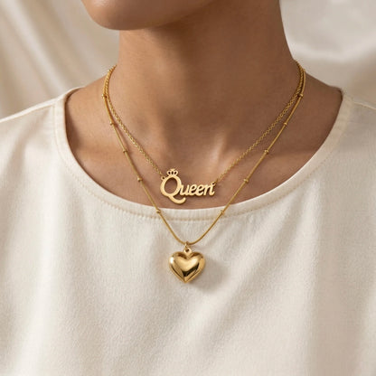 18Kt Gold Plated Queen Heart Layered Necklace