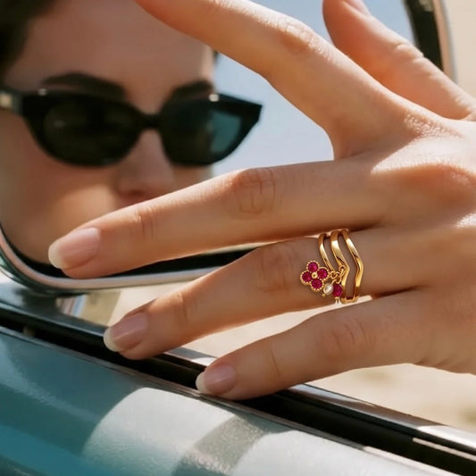 18Kt Gold Plated Ruby Pink Stone Designer Adjustable Ring
