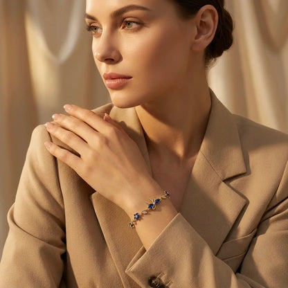 18Kt Gold Plated Sapphire Floral Bow Bracelet