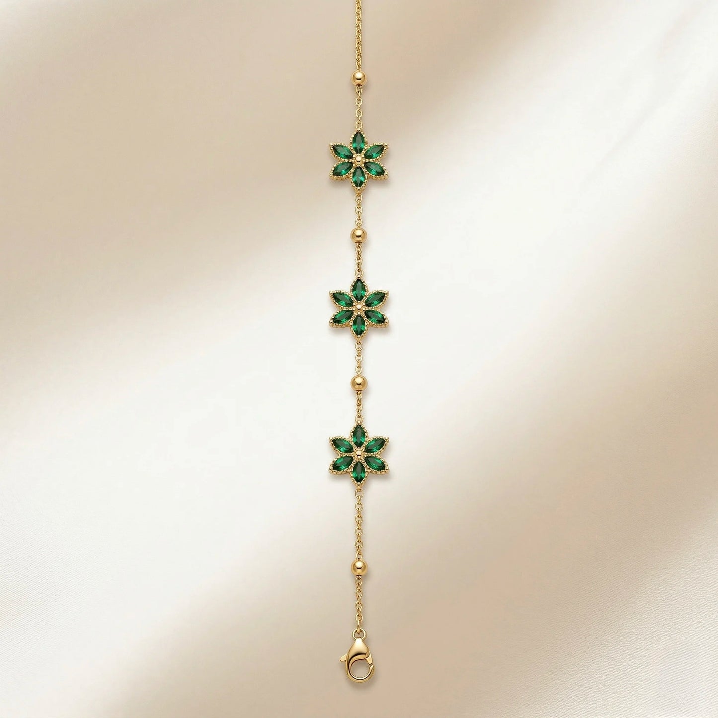 18Kt Gold Plated Green Floral Charm Bracelet