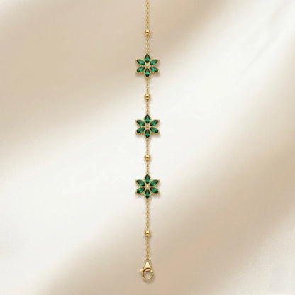 18Kt Gold Plated Green Floral Charm Bracelet