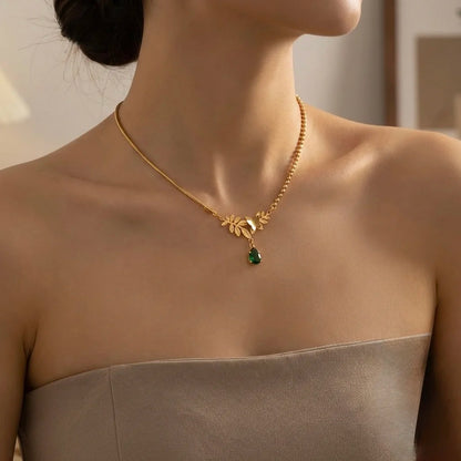18Kt Gold Plated Butterfly & Leaf Drop Necklace