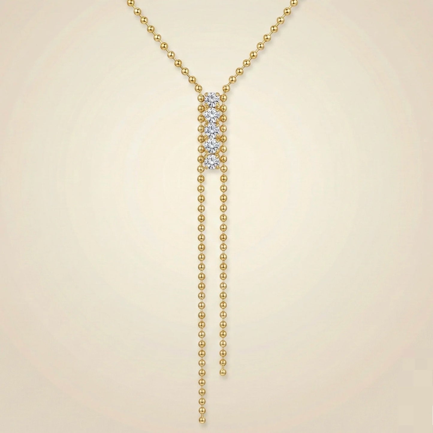 18Kt Gold Plated CZ Bar Tassel Necklace