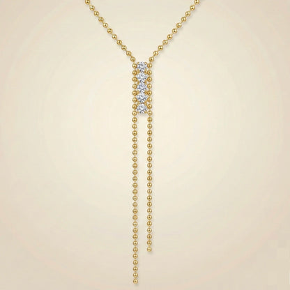 18Kt Gold Plated CZ Bar Tassel Necklace