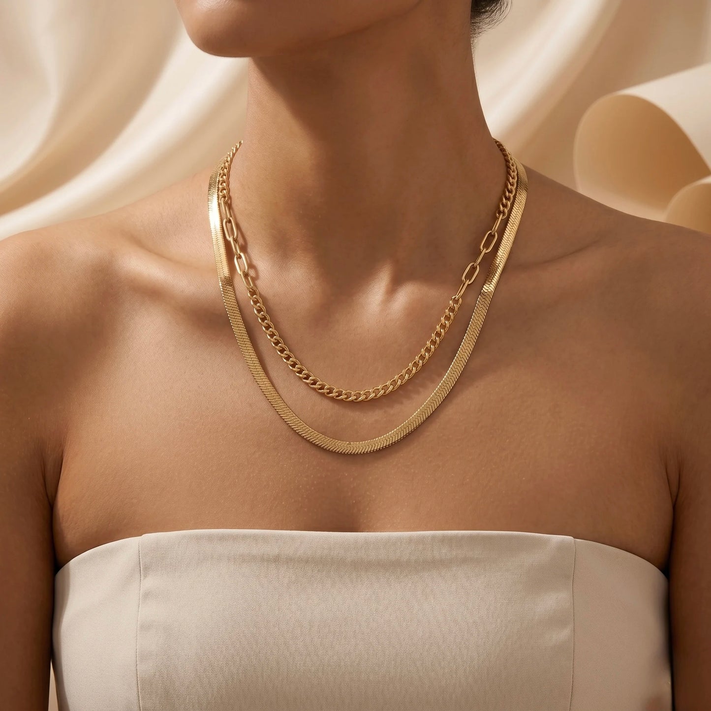 18Kt Gold Plated Trendy Double Layer Chain Necklace