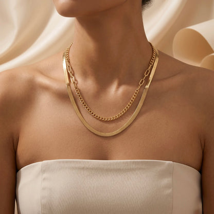 18Kt Gold Plated Trendy Double Layer Chain Necklace
