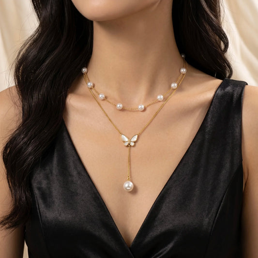 18Kt Gold Plated Layered Butterfly Charm Necklace