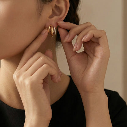 18KT Gold Plated Luxe Triple Hoop Sparkle Earrings